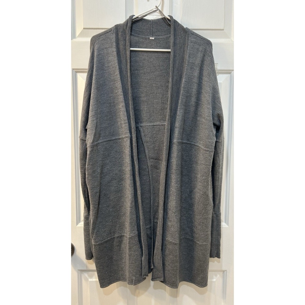 Lululemon Merino Wool Sit In Lotus Wrap II Cardigan Sweater 14 Gray Open Front